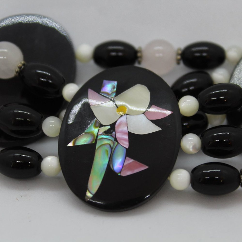 Mother of Pearl Inlay 3 strand stretch bracelet